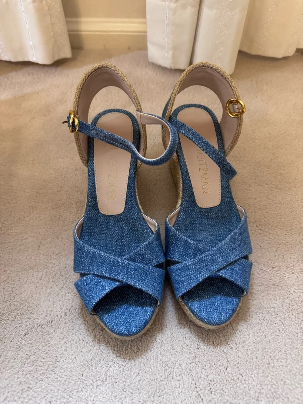 Stuart Weitzman Denim Espadrille Wedge Sandals - Dark Blue - Picture 2 of 3